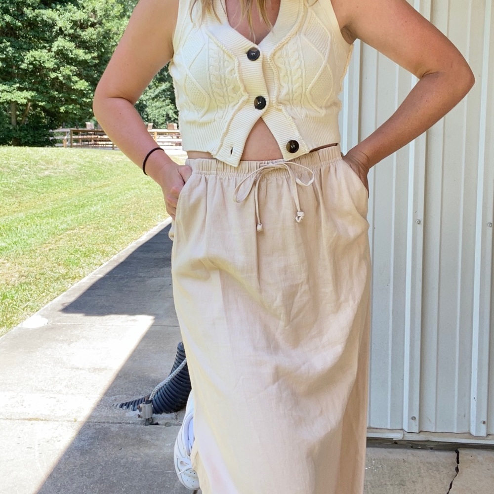 Vtg Linen Blend Easy Skirt